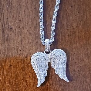 Silver Angel Wing pave Pendant Necklace